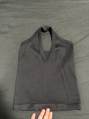 Amazon Black Ribbed Crop Halter Tank Top